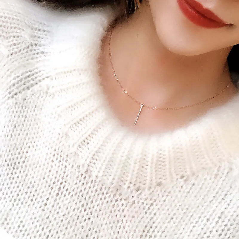 

Aazuo Real Diamonds 100% 18K Rose Gold Fashion Line Pendent With Chain Necklace gifted for Women Wedding Au750