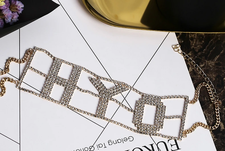 NAWEILY Luxury Full Rhinestone Letter Choker Necklaces New Fashion Short Necklace For Women Bijoux Jewelry Cloth Accessories | Украшения и