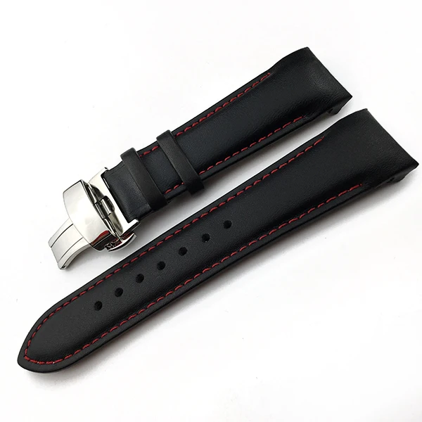 black red silver Ремешок для часов из натуральной телячьей кожи для часов Tissot T035, ремешок для часов, браслеты с бабочкой, замена 22 мм, 23 мм, 24 мм - Цвет ремешка: black red silver