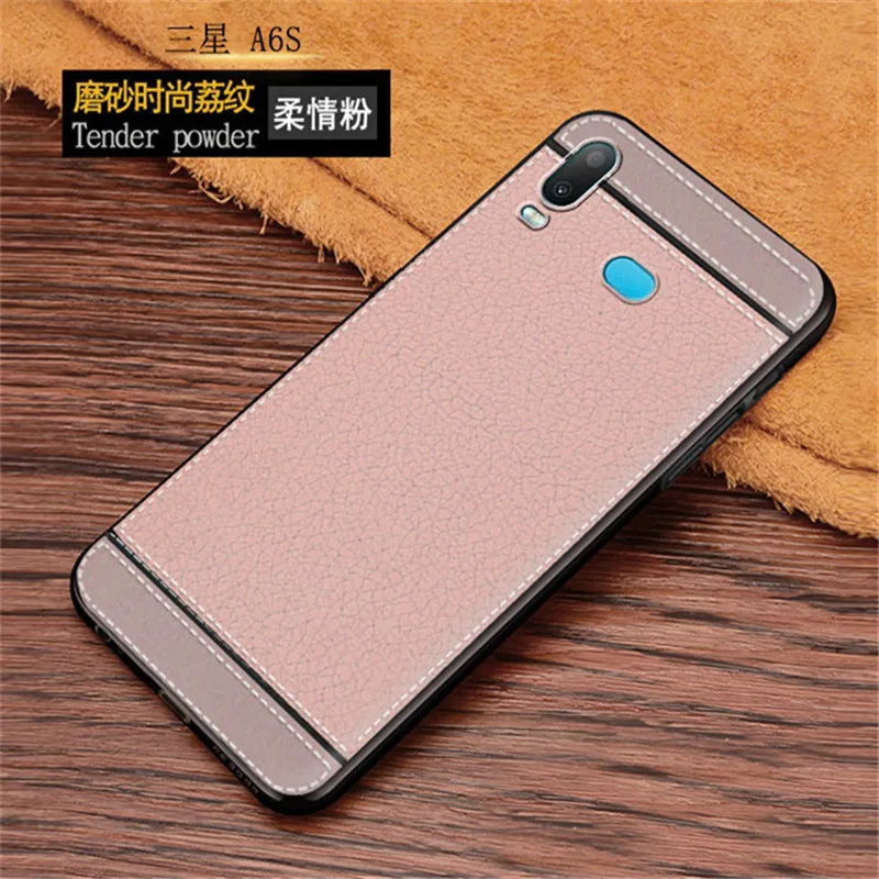 Силиконовый чехол Litchi cortex для Samsung A6s Lychee кожаный матовый мягкий из ТПУ с рисунком