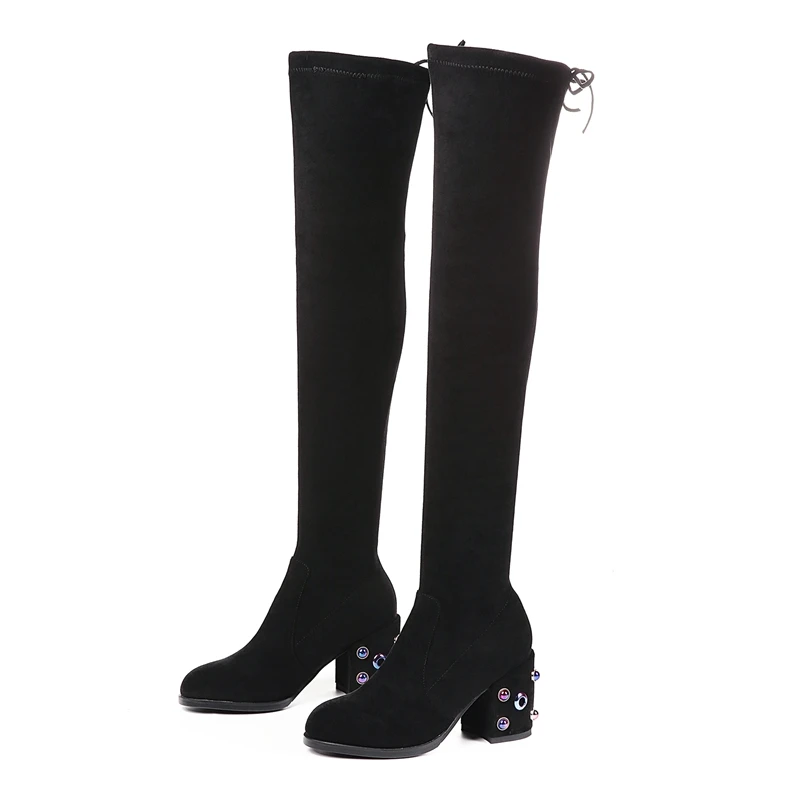 ENMAYLA/женские Сапоги выше колена с квадратным носком и эластичной лентой Zapatos De Mujer