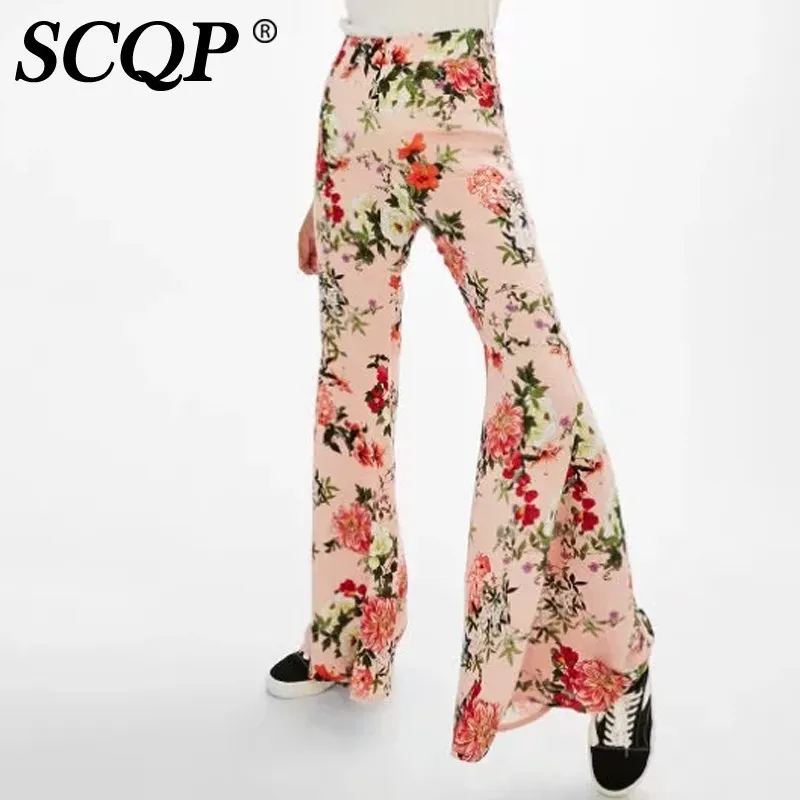 SCQP мода весна с цветочным принтом Для женщин Брюки Молния Fly MID женщина для