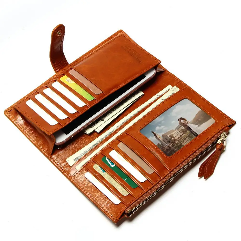 Новинка 2020 винтажные Длинные Стильные женские кошельки из вощеной кожи