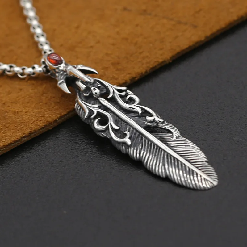 

Мужские и женские кулоны ручной работы из тайского серебра S925 пробы с черепом и перьями пламени