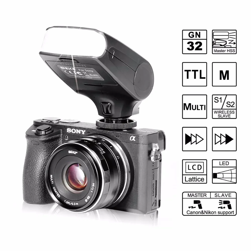 Вспышка Meike MK320S TTL Speedlite для беззеркальной камеры Sony A7 A7R A7S A7II A77II A6000 NEX 6 A58 A99 RX1 RX1R RX10