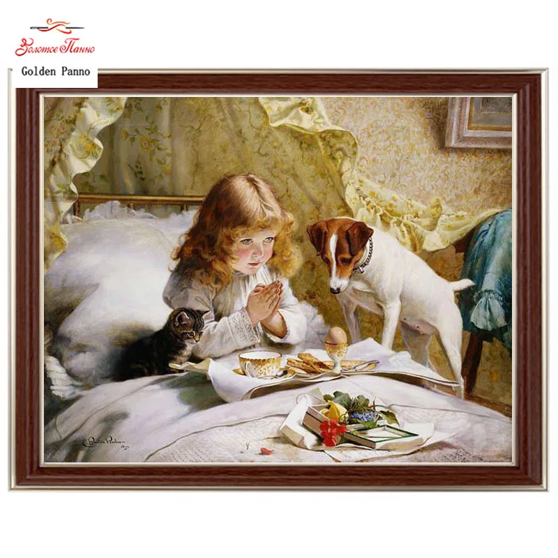 

Golden panno,Needlework,Embroidery,DIY portrait Painting,Cross stitch,kits,14ct girl and dog Cross-stitch,Sets For Embroider