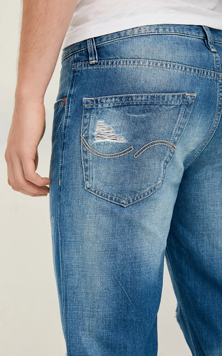 Jack Jones мужские летние зауженные джинсы из хлопка и льна, потертые прямые мужские рваные джинсы, уличная одежда | 217232521