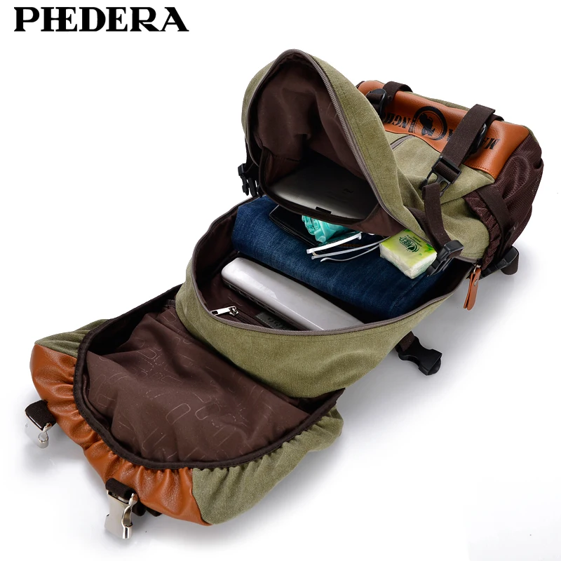 PHEDERA Большой Вместительный холщовый мужской рюкзак дорожный Винтажный Мужской