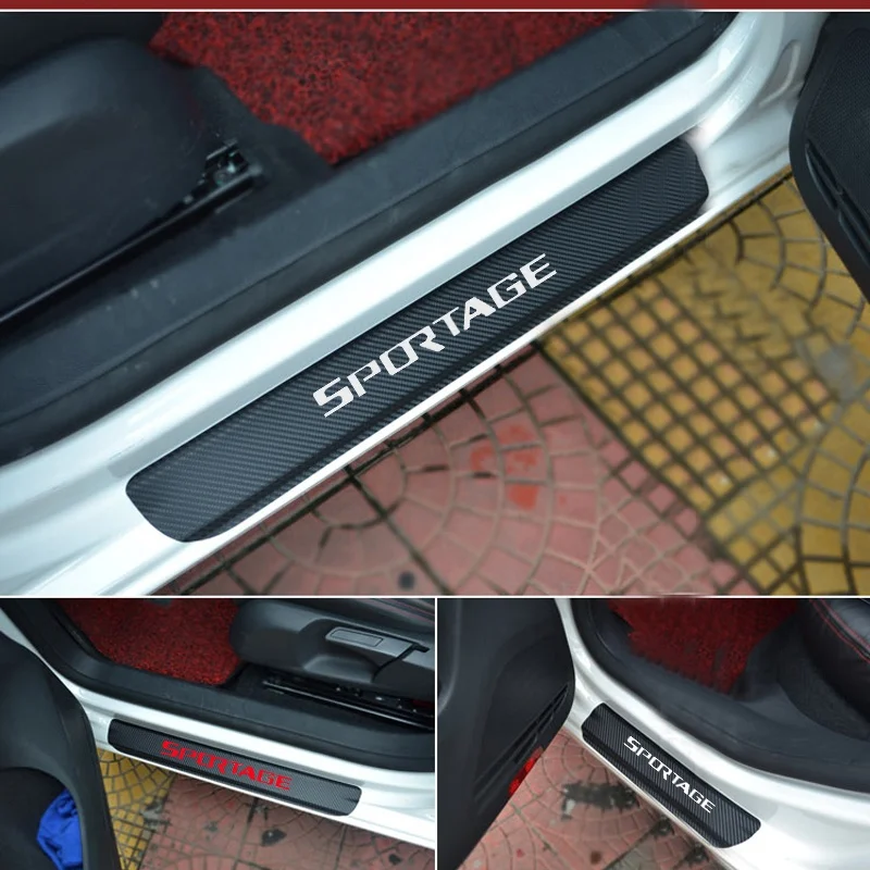 

4PCS carbon fiber vinyl sticker Car Door Sill Scuff Plate for KIA Sportage Parts Accessories