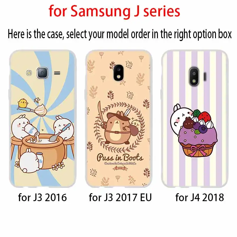 Милый милый чехол Molang в виде кроликов для Samsung J8 J4 J6 Plus 2018 J5 J3 J7 2017 телефона Prime EU 2016 |