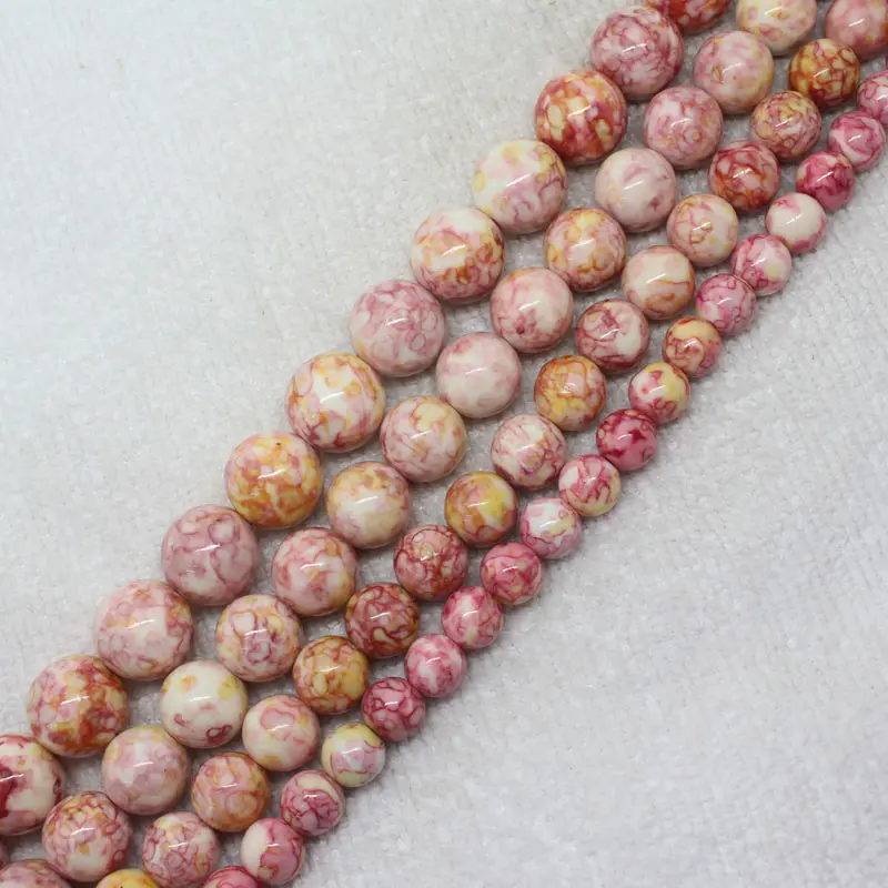 

Mini. Order is $7! 6-14mm Red Yellow White Multicolor Snow Jades stones Round DIY Jewelry Making Loose Beads 15"