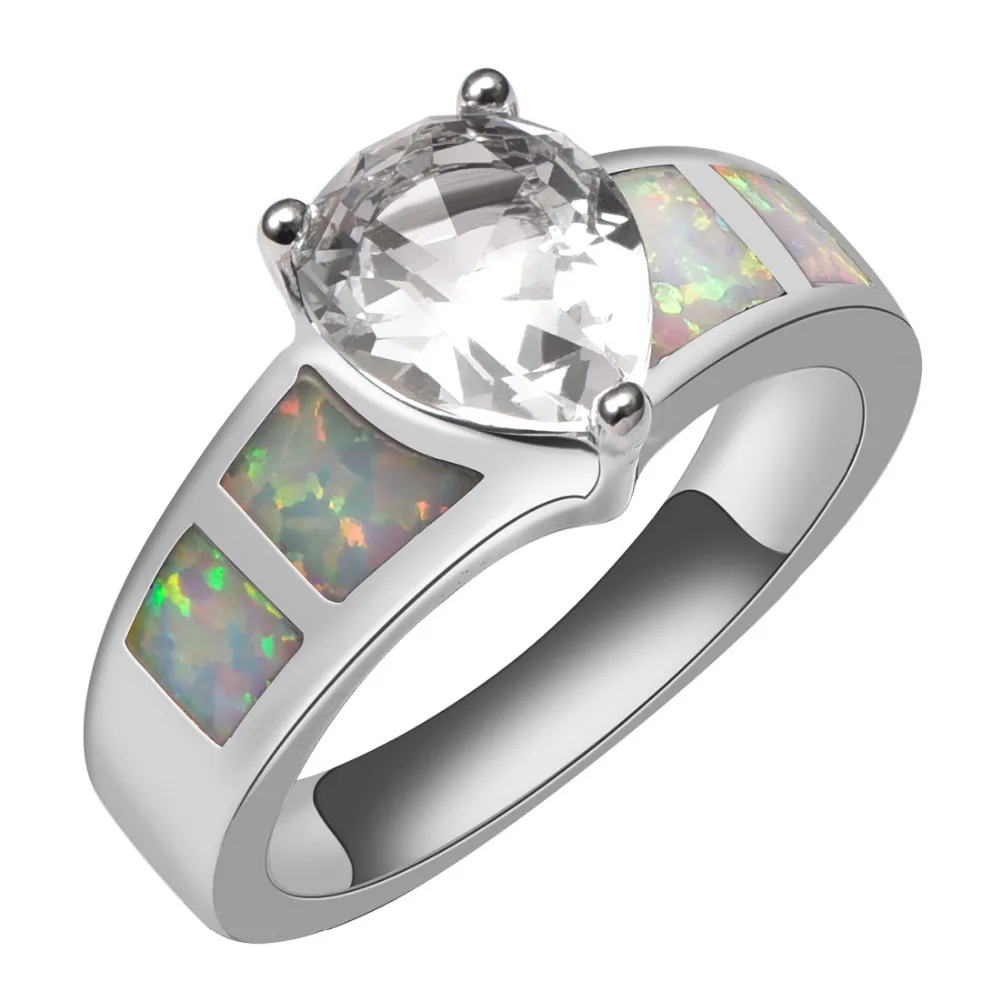Кольцо из серебра с белым огненным опалом и фианитом размеры 6 7 8 9 10 R1392|white fire opal|fire