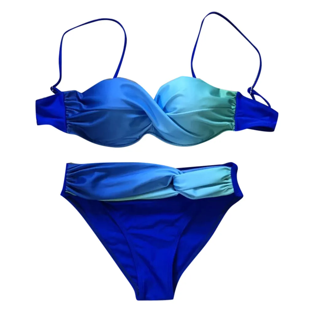 Купальник бикини 2020 женская пляжная одежда комплект с градиентным принтом из