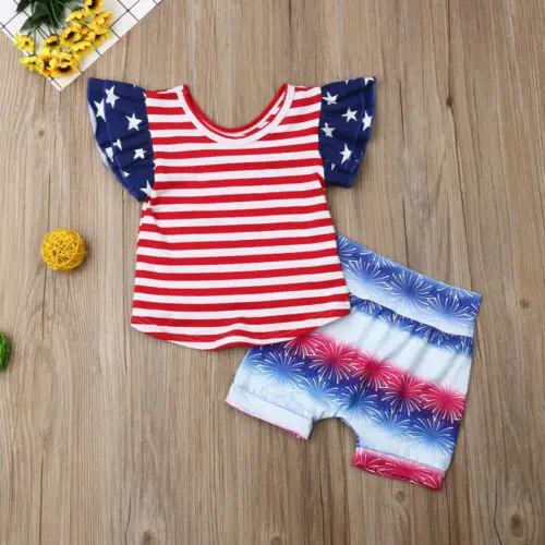 AU July 4th День Независимости Одежда для новорожденных девочек топы шорты наряд 0 24