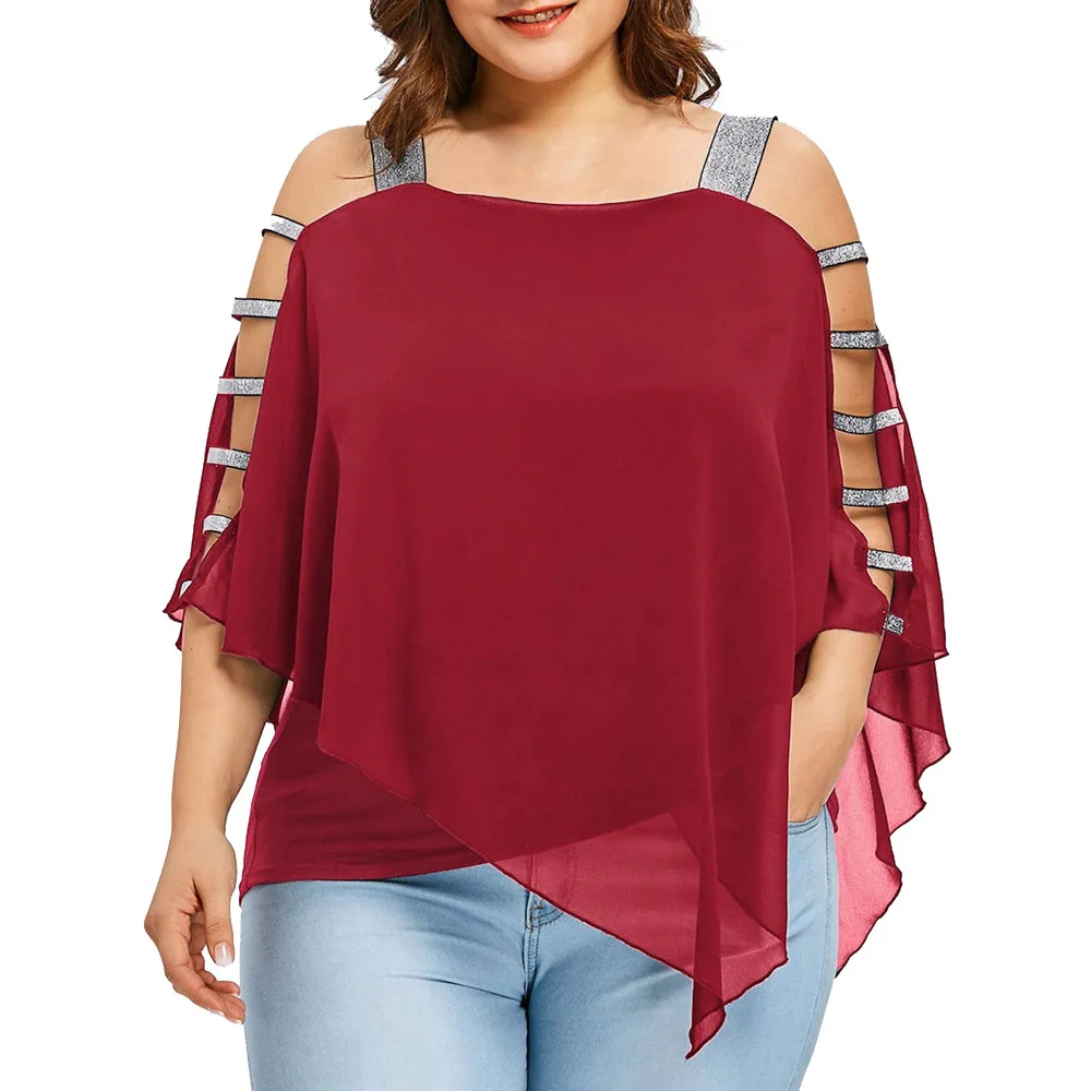 Сексуальная женская блузка, модная, размера плюс, 5 XL, лестничная огранка, асимметричная, без бретелек, топы, большого размера, без бретелек, майка, женская C25