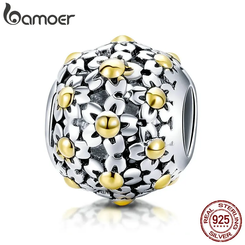 BAMOER из натуральной 925 пробы серебряная желтая Маргаритка цветок шарма бисер