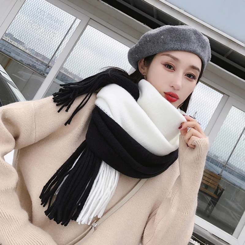 

Solid Winter Scarf Women Warm Long Knitted Cashmere Infinity Scarves Wool scarfs Pashmina Fall Shawl England EU Cape 200*40CM