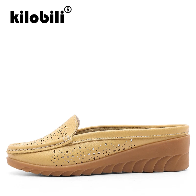 Kilobili 2019 летние Женские балетки на плоской подошве из бычьей кожи Босоножки