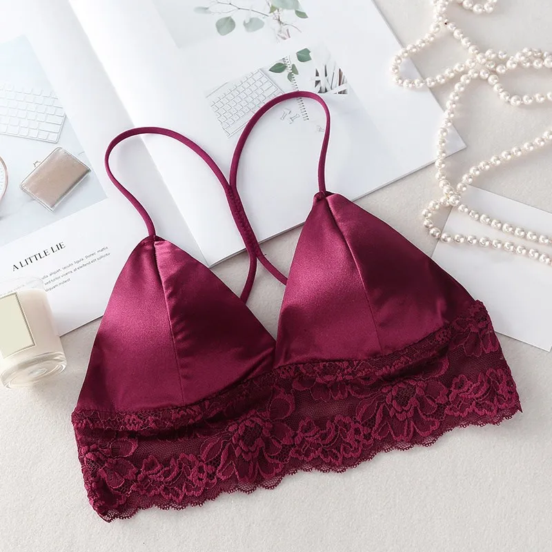 

Sexy Crop Top Women Satin Silk Camis Bralette Beauty Back Lace Tube Top Strap Padded Bra