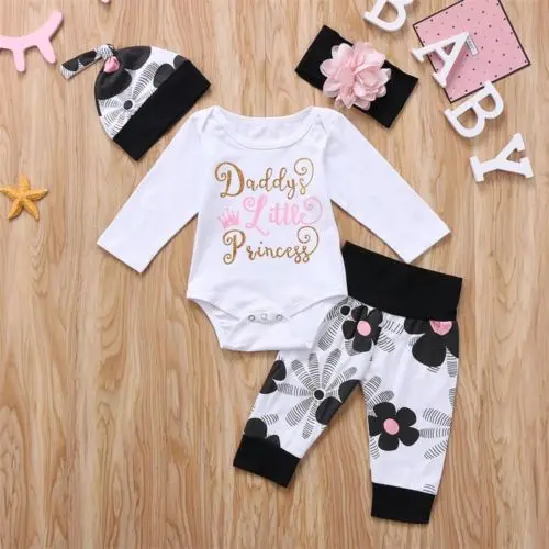 

Newborn Toddler Baby Girl Clothes Flower Jumpsuit Bodysuit And Headband Pants Outfit