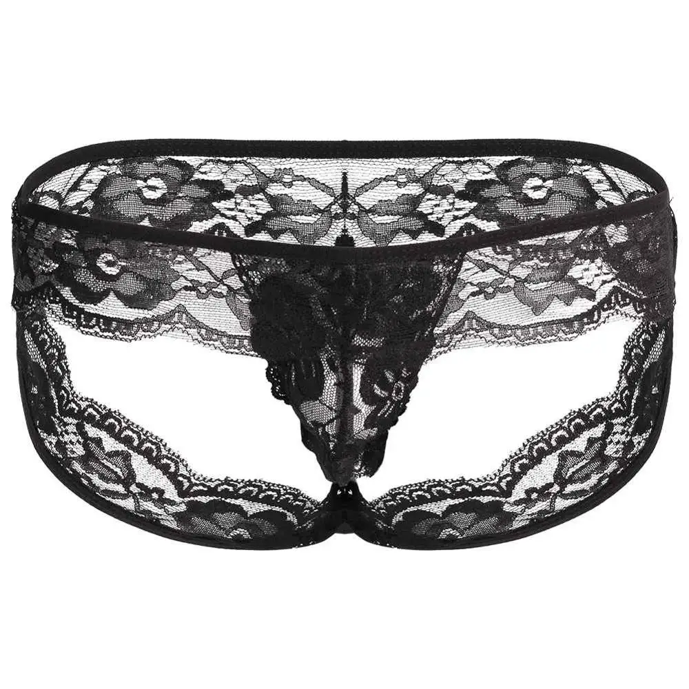 Black Сексуальные мужские трусы из прозрачной сетки с цветочным кружевом, нижнее белье для геев с черной выпуклой сумкой, трусы-боксеры, эротическое нижнее белье, трусы - Цвет: Black