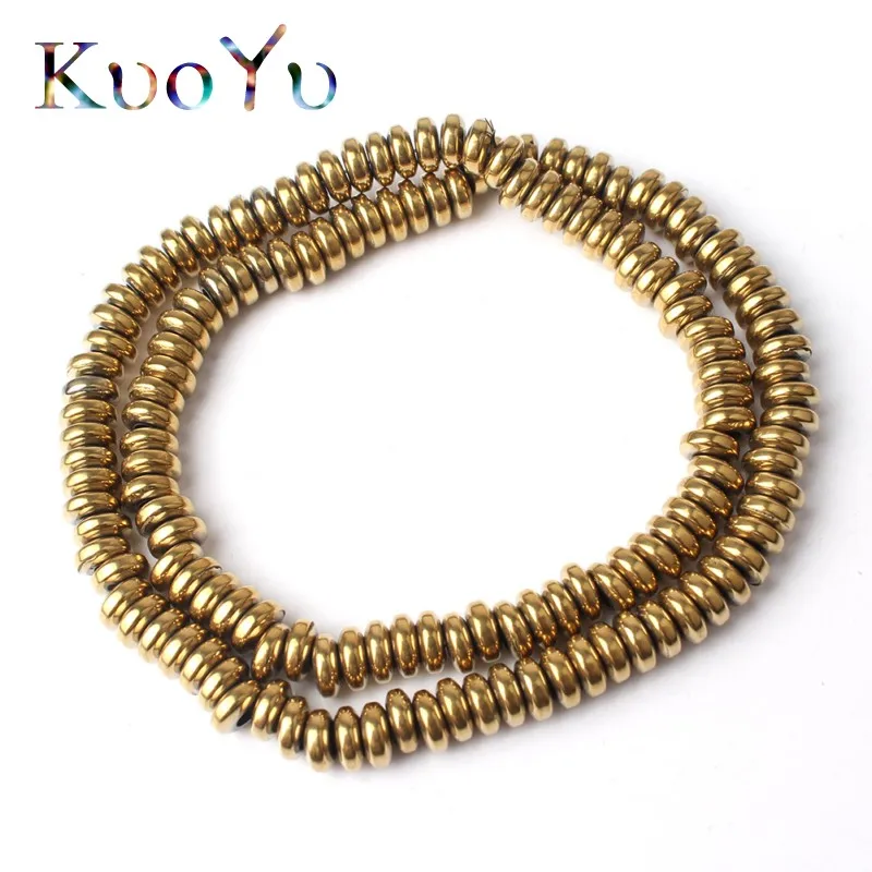 14K gold 6x2 мм круглые бусины Rondelle из гематита, натуральный камень, разноцветное покрытие, размер 2,3 мм, бусины с большим отверстием для самостоятельного изготовления ювелирных изделий, браслет - Цвет: 14K gold