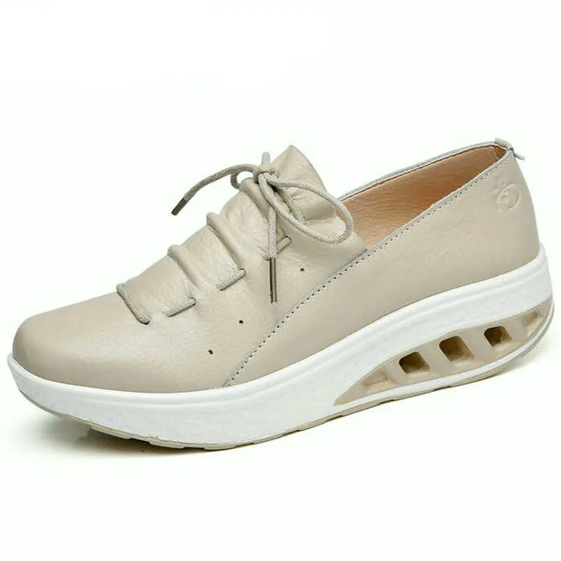 YAERNI Summer Leather Women Shoes Sneakers Nurse Swing Work Single Shoes Wedges Shoes woman Blue White Platform Shoes Slimming