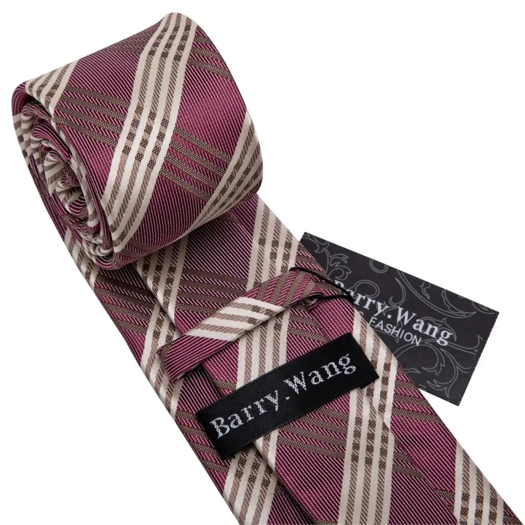

Barry.Wang Men stripe Tie Red Silk Woven Ties Plaid Necktie Cufflinks for Wedding Party Neck Tie Designer New Arrival FA-5186