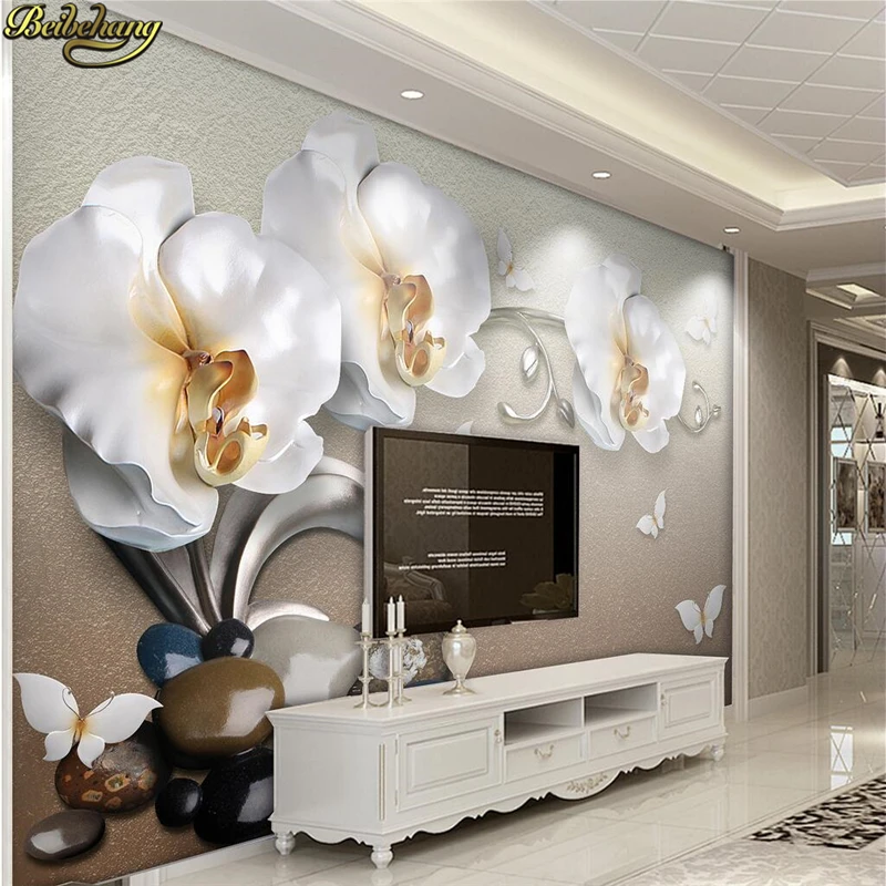 beibehang Custom photo wallpaper 3D large mural wall stickers 3d luxury gold jewelry moth orchid TV papel de parede | Обустройство