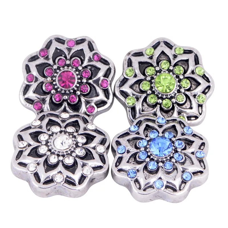 Металлические кнопки-застежки в форме подсолнуха 18 мм с кристаллами подходят для