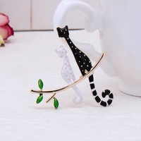 funmor vivid two cats on the branch brooches enamel jewelry women children sweater dress scarf bag pins daily accessories gifts