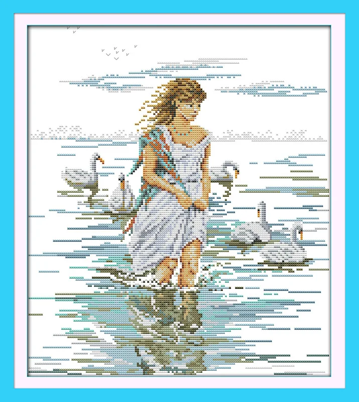 Парусиновая ткань с принтом Гусь-девочка в воде DMC счетный китайский набор