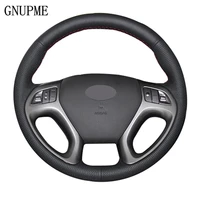 gnupme diy steering cover hand stitched soft artificial leather black car steering wheel cover for hyundai ix35 tucson 2011 2015