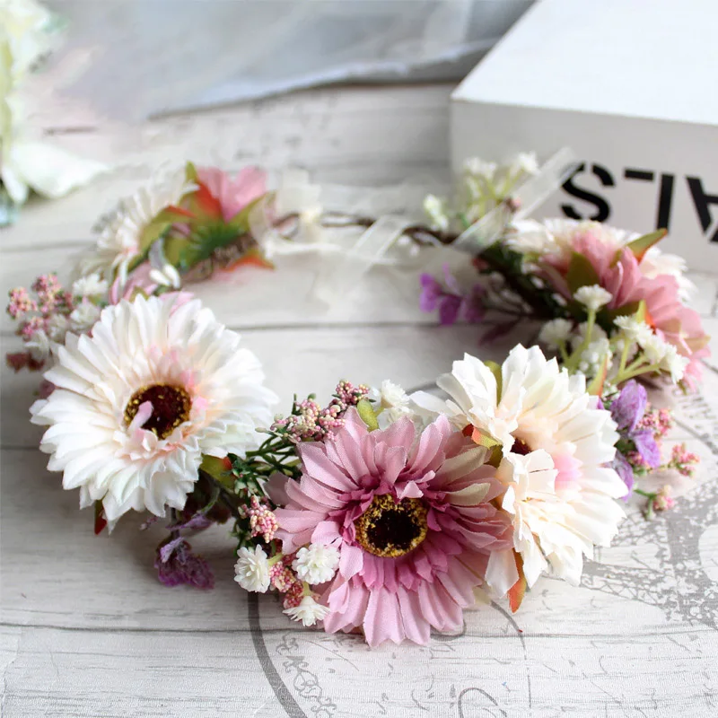 Haimeikang Flower Crown Wedding Bohemian Wreath Hairband Party Floral Girl Hair Accessories Flower Headband Garland Headpiece