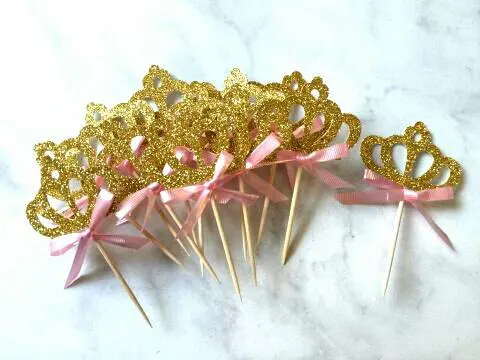 glitter tiara princess cupcake toppers wedding shower birthday favors candy table dessert Food Picks | Дом и сад