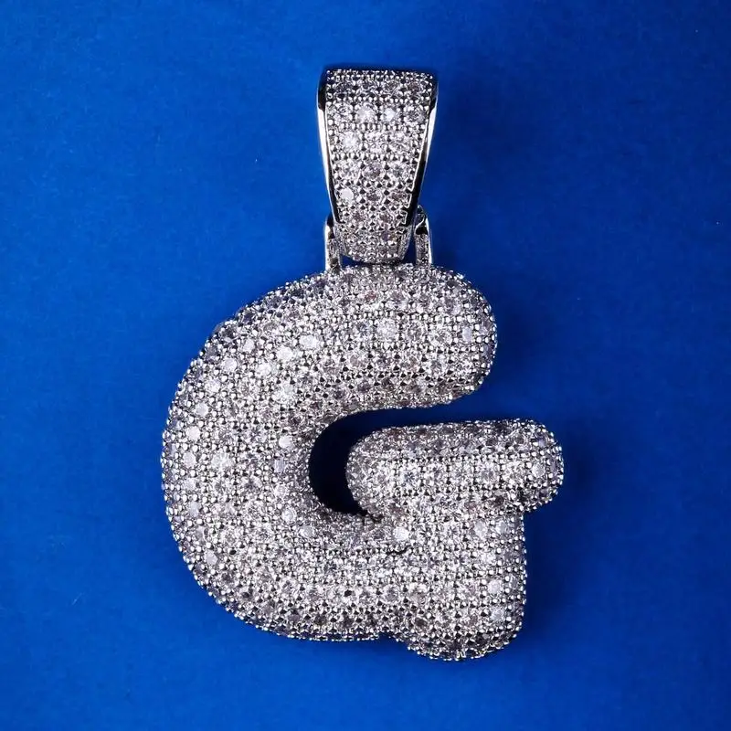 G Iced Out пользовательские Пузырьковые буквы кулон ожерелье пузырь начальные буквы слова Белое золото кулон в стиле хип-хоп Ожерелье для мужчин и женщин - Окраска металла: G