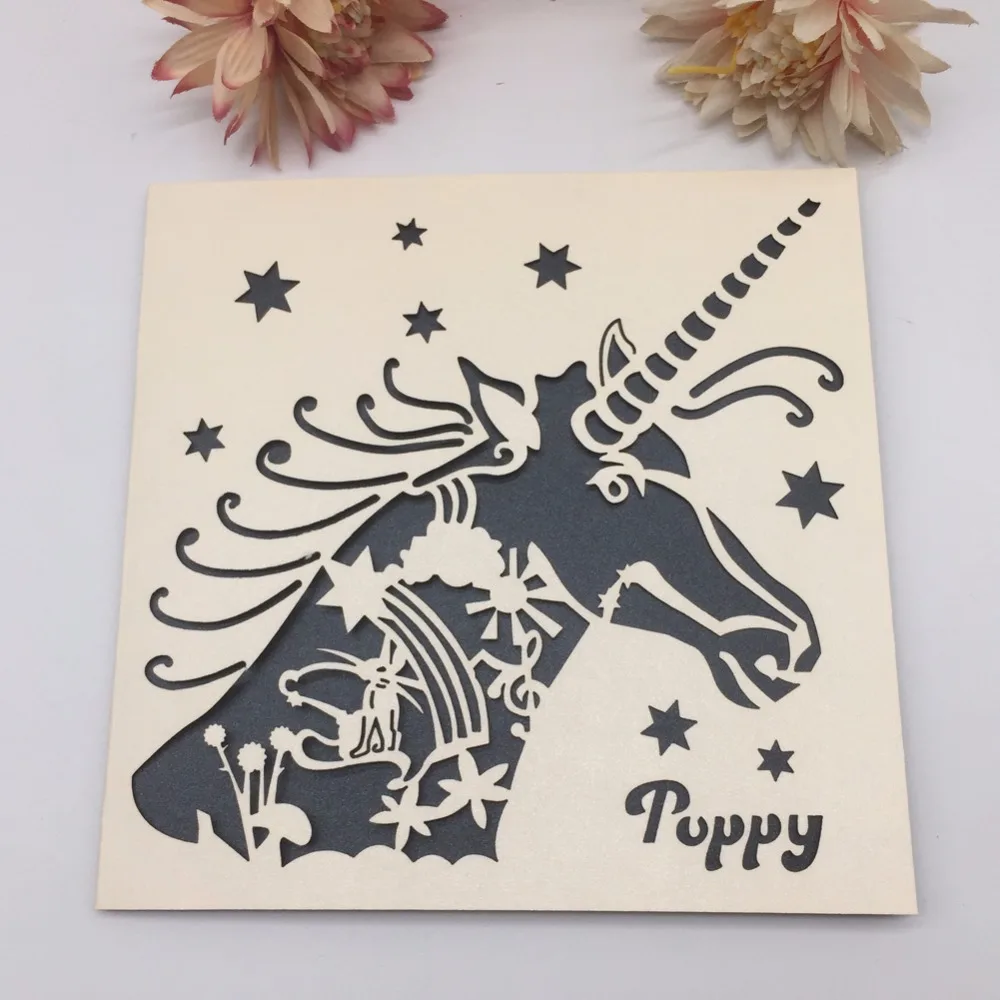 

50pcs/lot Unicorn Hollow Laser Cut Invitation Card With Wedding Invitations Marriage Anniversal Blessing Gift Cards Supplies