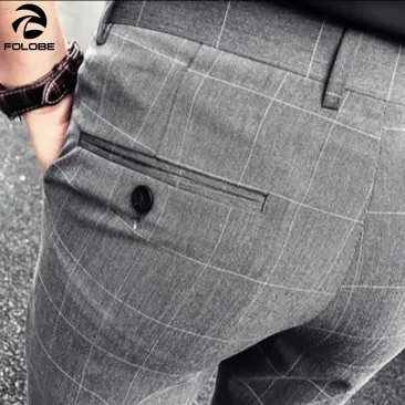 

Spring Autumn Brand New Business Formal Wear Men Pant Dress Pants Men Slim Fit Plaid Casual Suit Pants Men Clothes Trousers Male