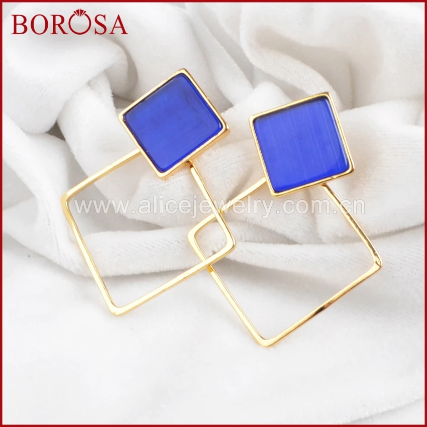 Женские серьги-подвески BOROSA Drusy в форме ромба золотистого цвета с разноцветным
