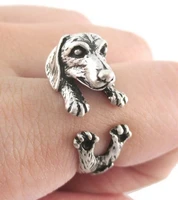 hot sale 10pcs dachshund ring dog adjustable animal antique gold or antique silver wrap ring gift for men