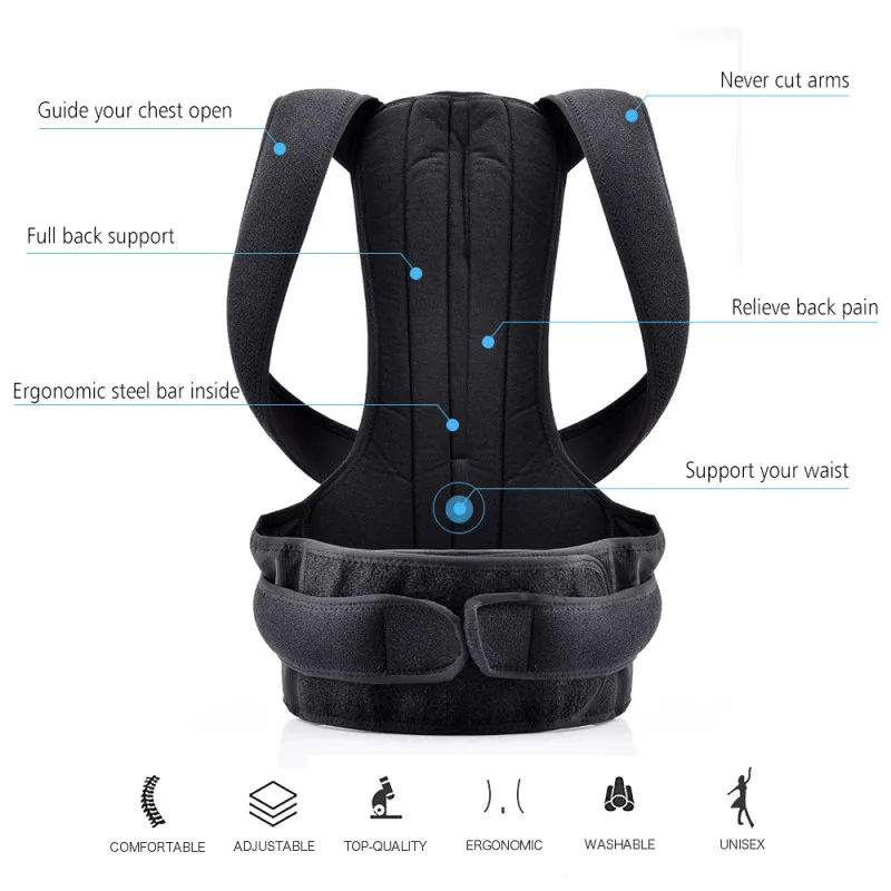 Adjustable Size Корректор осанки фиксатор ключицы поддержка стоп сутуляция Регулируемая спина тренировка осанки Корректор плеча поясницы - Цвет: Adjustable Size