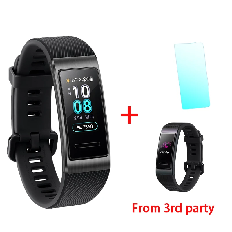 black add black film huawei Band 3 Pro gps смарт-браслет металлический Amoled 0,95 'Полноцветный Сенсорный экран Датчик сердечного ритма датчик сна Браслет - Цвет: black add black film