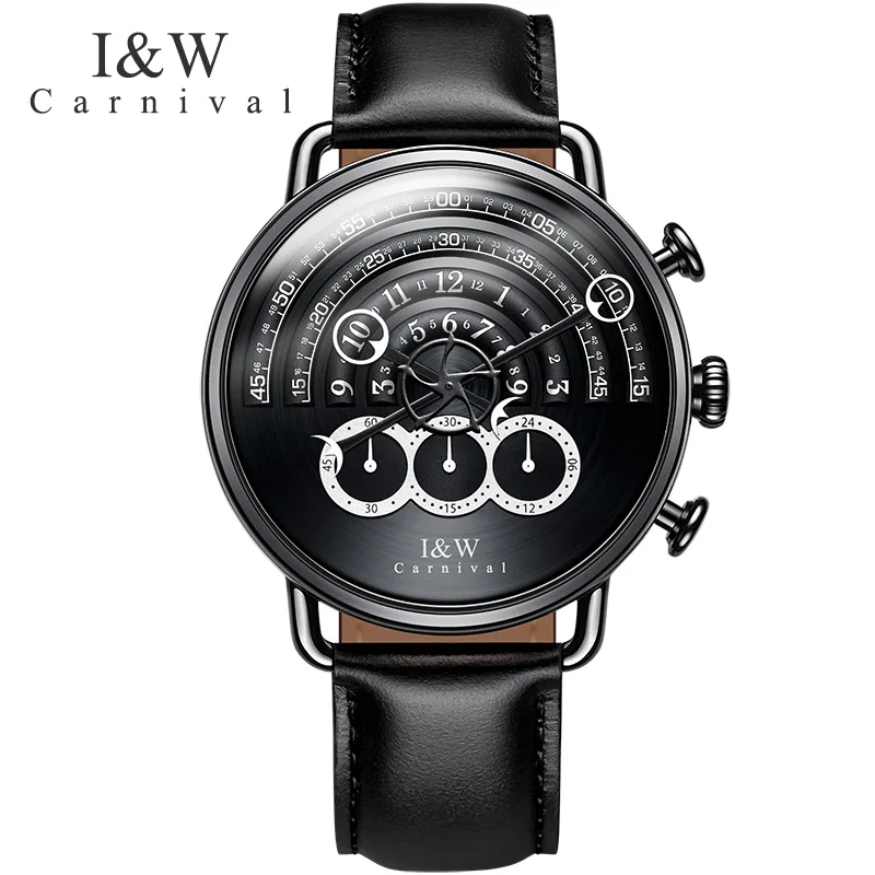 

Carnival IW Luxury Brand Runway Unique Design Watches Men Chronograph Stop Watch Sapphire Clock Leather Strap relogio saat reloj