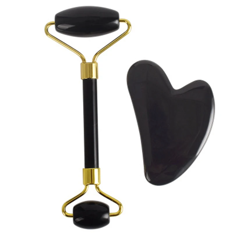 Натуральный черный обсидиановый ролик с двойной головкой Нефритовый массажный