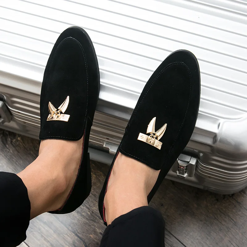 

2019 new fashion men's shoes casual leather suede loafers male gray & black slip on shoe man comfortable shoes for men hot sale