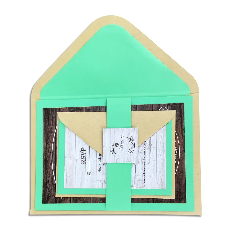 30 шт./лот вкладыш конверт с приглашением в деревенском стиле и набор rсвп (включая бандаж для живота бирку)