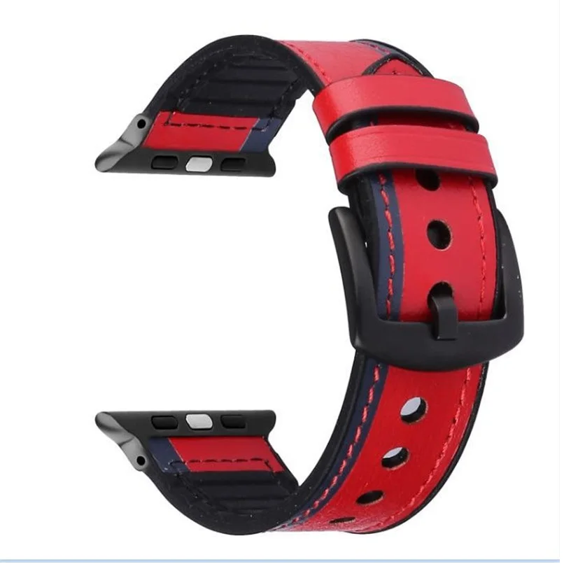Силиконовые кожаные ремешки Crazy Horse для Apple Watch 38 мм 40 мм 42 мм 44 мм Мягкие резиновые Ремешки для наручных часов iwatch Series 5 4 3 2 1 - Цвет ремешка: red