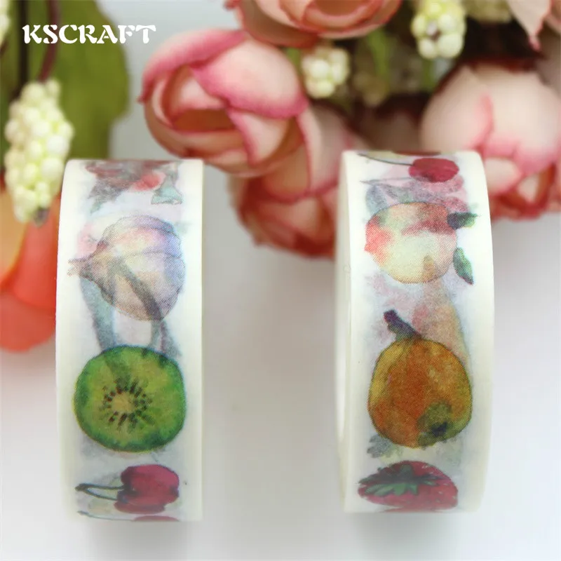 

KSCRAFT 15mm*10m Adhesive Tape for Scrapbooking DIY Craft Sticky Deco Masking Japanese Paper Washi Tape Fruits