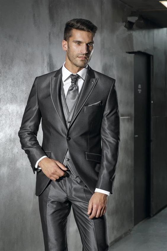 Ретро Темно-серый мужской костюм блейзер Свадебный для жениха со штанами жилет