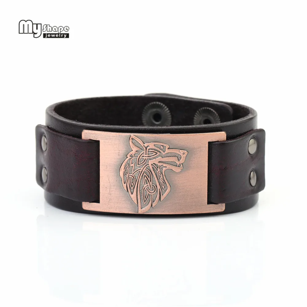 My shape Викинг-Волк браслеты из натуральной кожи Triquetra Fenrir животные Ирландский Узел мужские модные ювелирные изделия Сверхъестественное